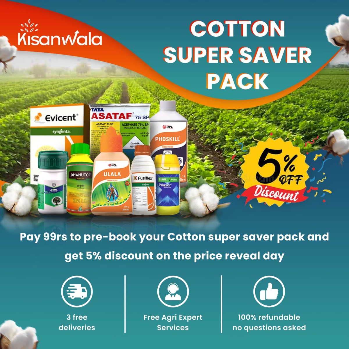 Kisanwala-COTTON SUPER SAVER PACK–3-Crop Protection,Insecticide,Herbicide,Fungicide,Herbicides