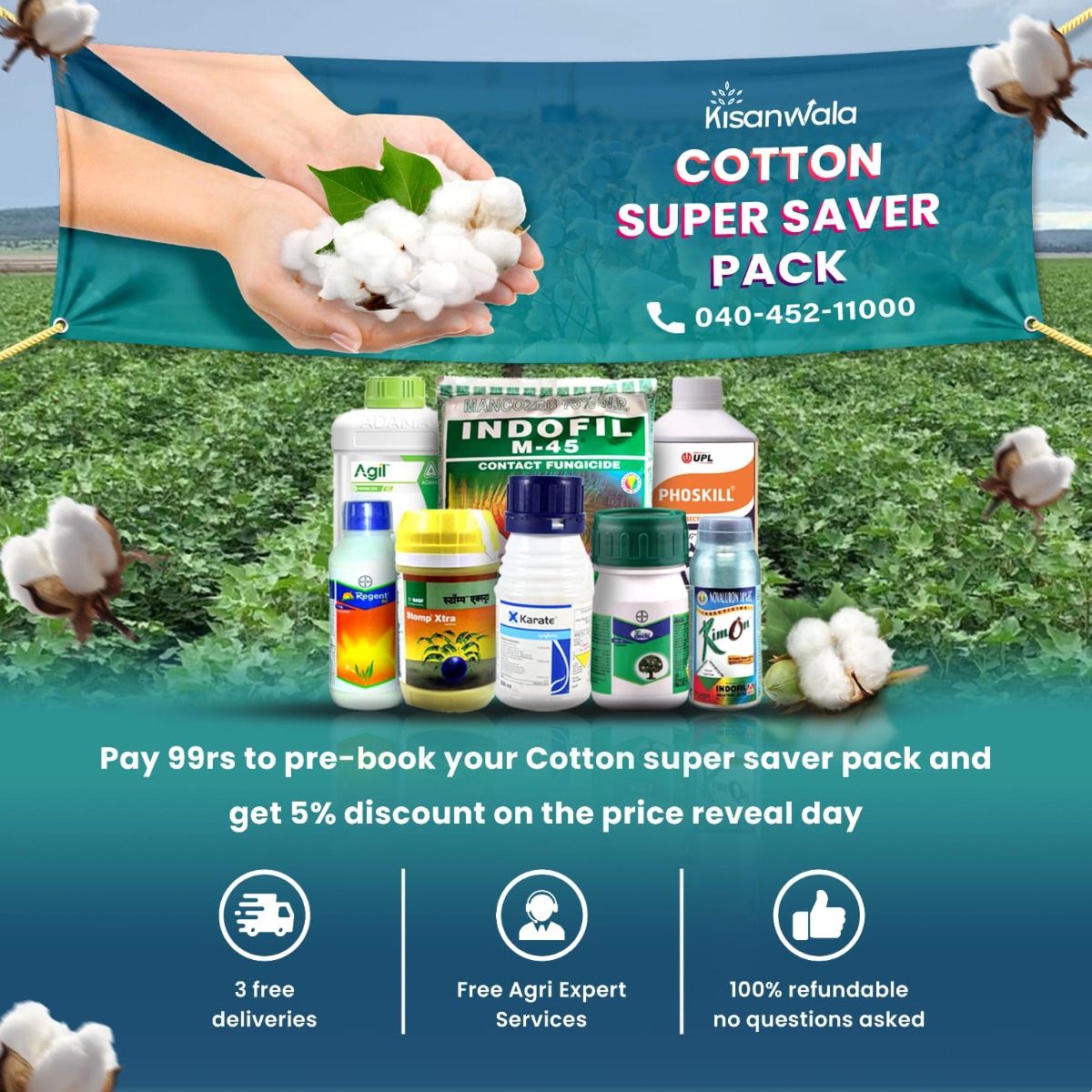 Kisanwala-COTTON SUPER SAVER PACK –1-Crop Protection,Insecticide,Herbicide,Fungicide,Herbicides